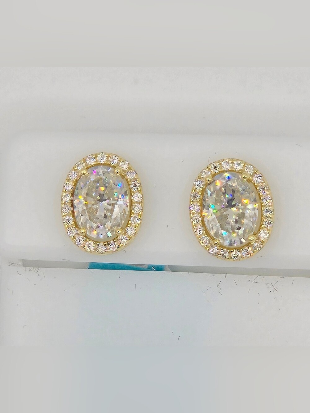 Moissanite 3.27 CTW Oval With Halo  Earrings Gold Over 925 Sterling Silver NWT
